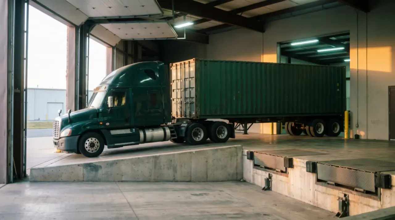 Container doors opening at a loading dock to reveal the cargo intact